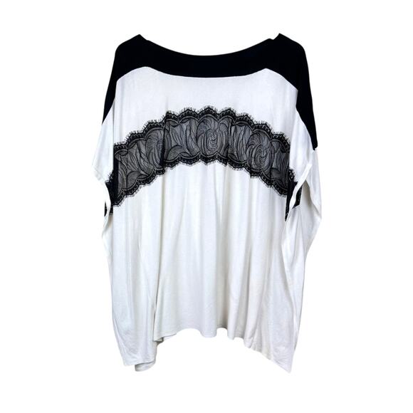 Chico's S/M Ivory Soft Knit Black Lace Pullover Poncho Oversized Layer Sweater - Picture 9 of 12